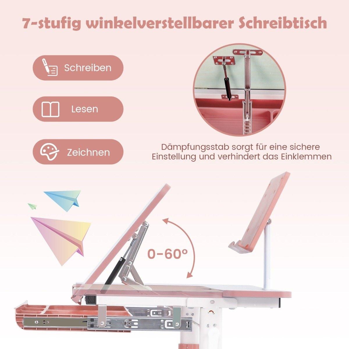 Northix Kinderschreibtisch 51-73cm Höhenverstellbar Schülerschreibtisch mit neigbarer Tischplatte (Rosa Tisch)  