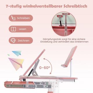 Northix Kinderschreibtisch 51-73cm Höhenverstellbar Schülerschreibtisch mit neigbarer Tischplatte (Rosa Tisch)  