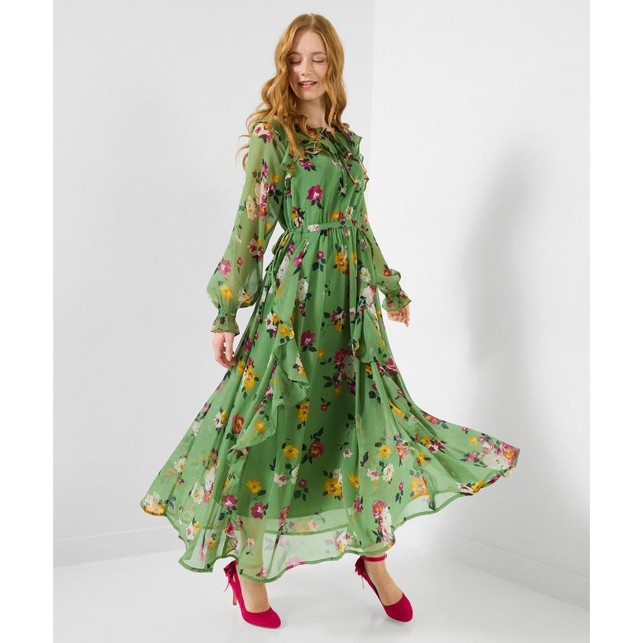 Georgette-Kleid mit Rüschen und Unterkleid