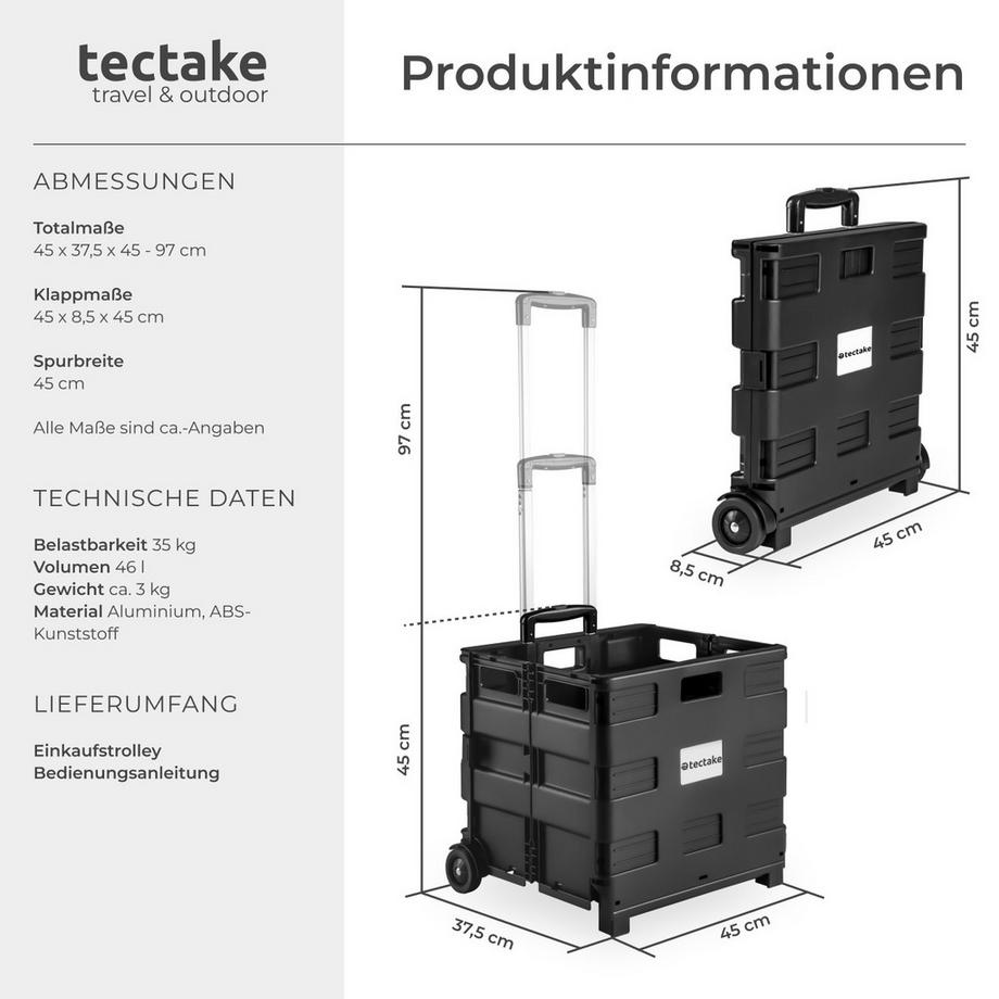 Tectake  Chariot de courses à roulettes  pliable 