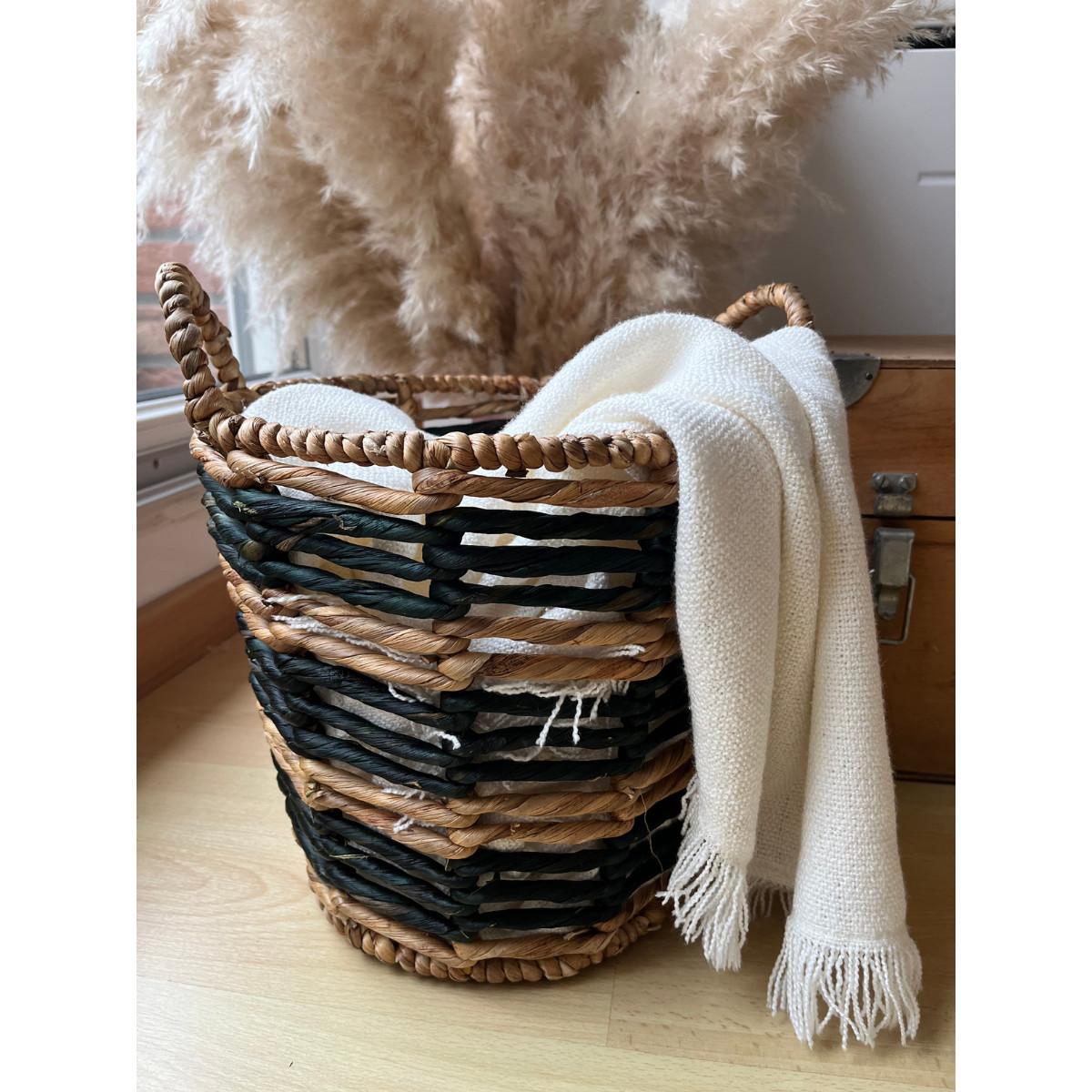 Calicosy Cesto di giunco d'acqua bicolore con motivo geometrico - 30 x 34 cm  