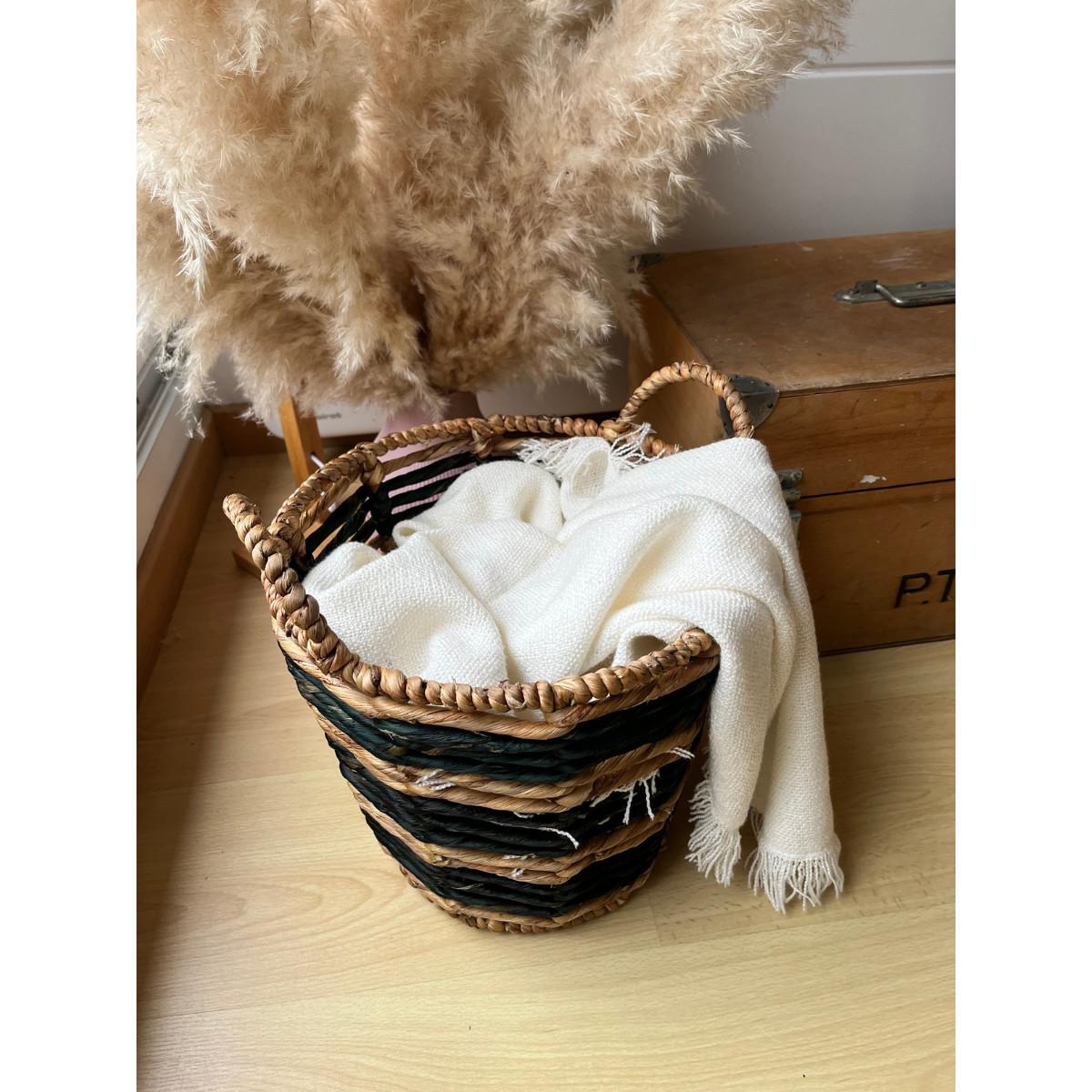 Calicosy Cesto di giunco d'acqua bicolore con motivo geometrico - 30 x 34 cm  