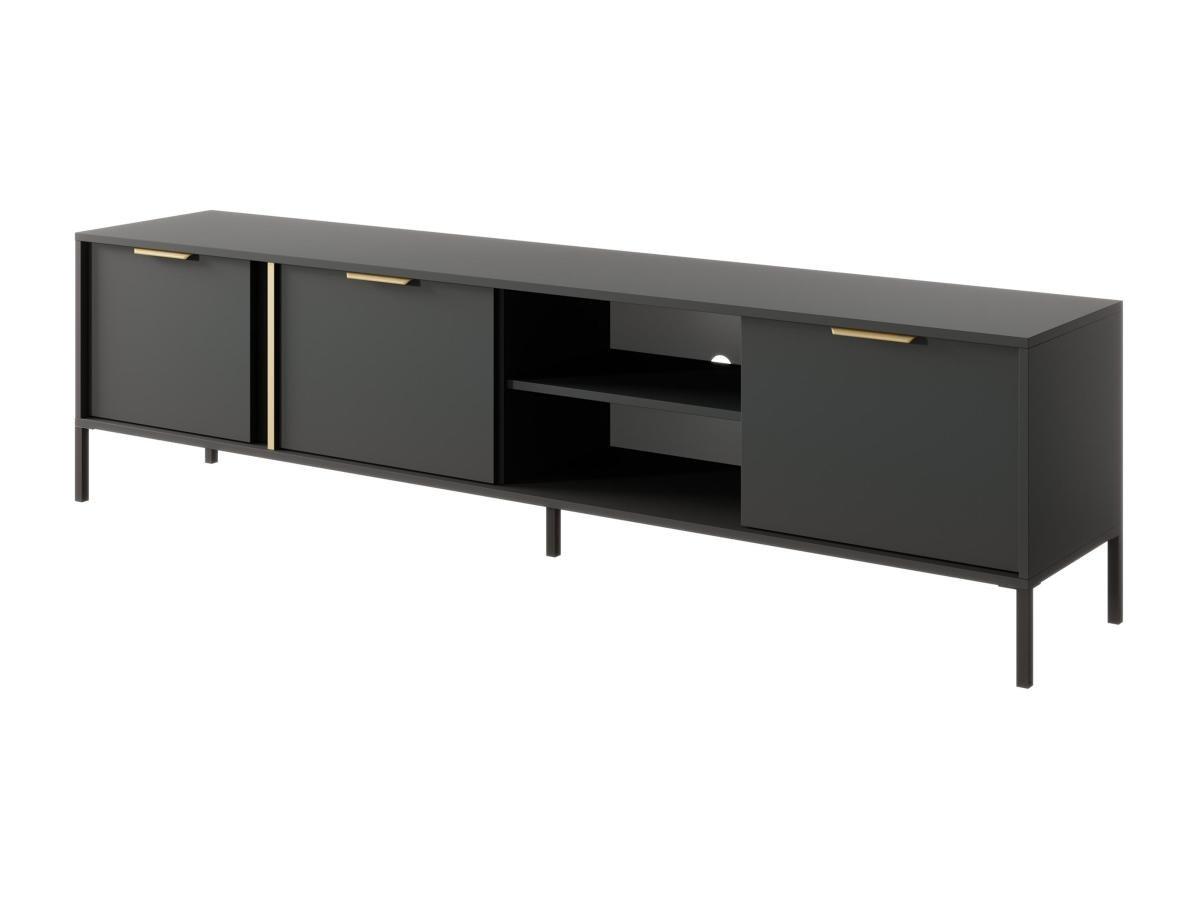 Image of TV-Möbel - 3 Türen & 2 Ablagefächern - Anthrazit & Goldfarben - PAVELI TV-Möbel - 3 Türen & 2 Ablagefächern - Anthrazit & Goldfarben - PAVELI