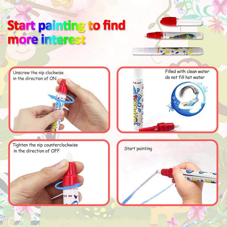 Activity-board  Water Doodle Mat Magic Doodle Malmatte, mit Malmatte Stift und Stempel Zubehör, Zeichenmatte für Kinder 