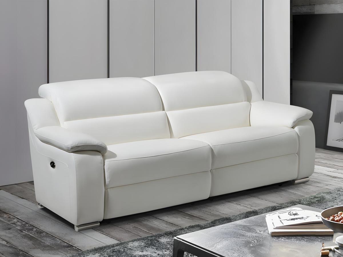 Vente-unique Relaxsofa elektrisch 3Sitzer ARENA III Leder Elfenbeinfarben  