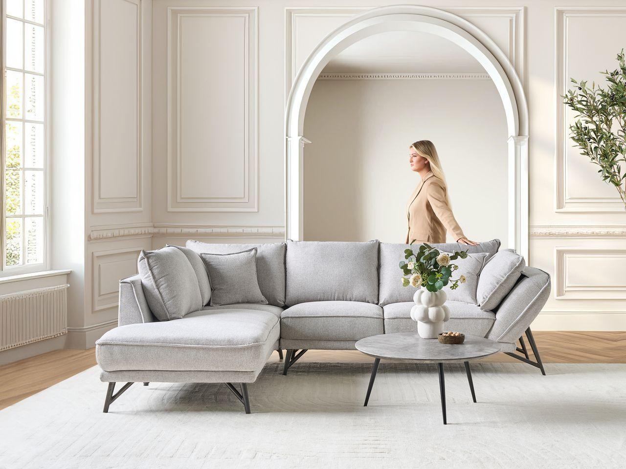 Beliani Ecksofa aus Leinen Modern ELGA  