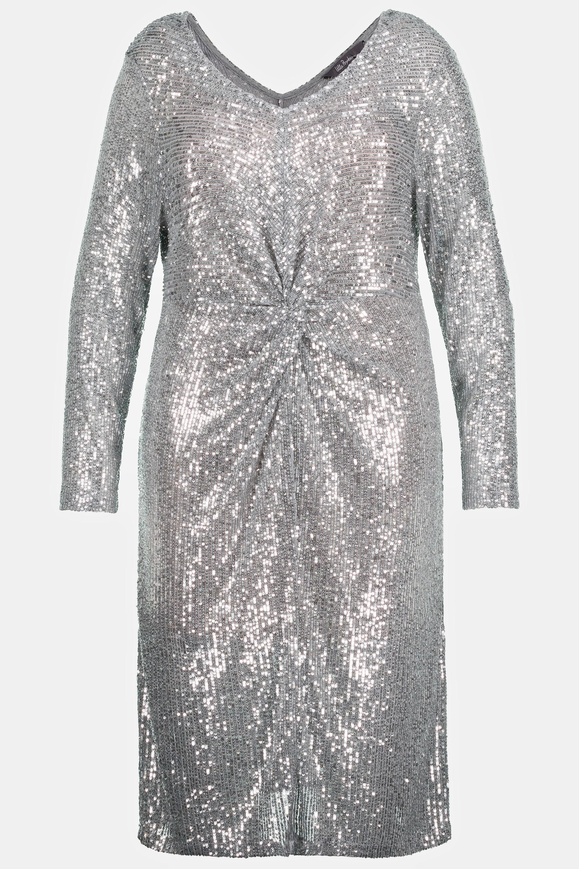 Ulla Popken  Robe à sequins, taille drapée, décolleté en V, manches longues 