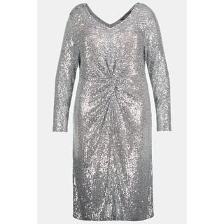 Ulla Popken Robe à Sequins Taille Drapée Décolleté en V Manches Longues  