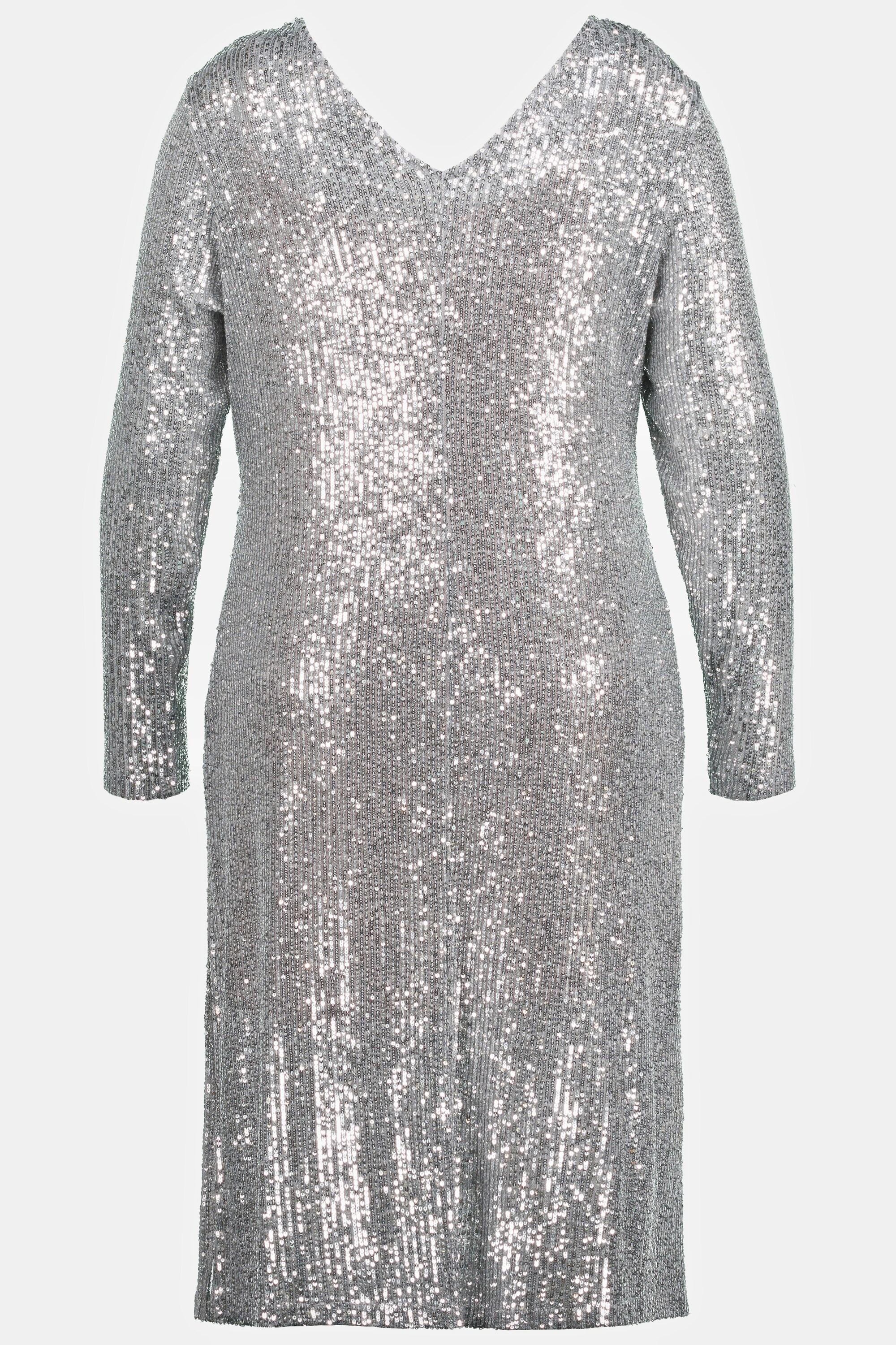 Ulla Popken  Robe à sequins, taille drapée, décolleté en V, manches longues 