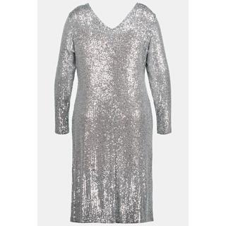 Ulla Popken  Robe à sequins, taille drapée, décolleté en V, manches longues 