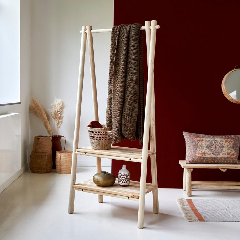 Tikamoon Kleiderablage aus massivem Teakholz Kilim  