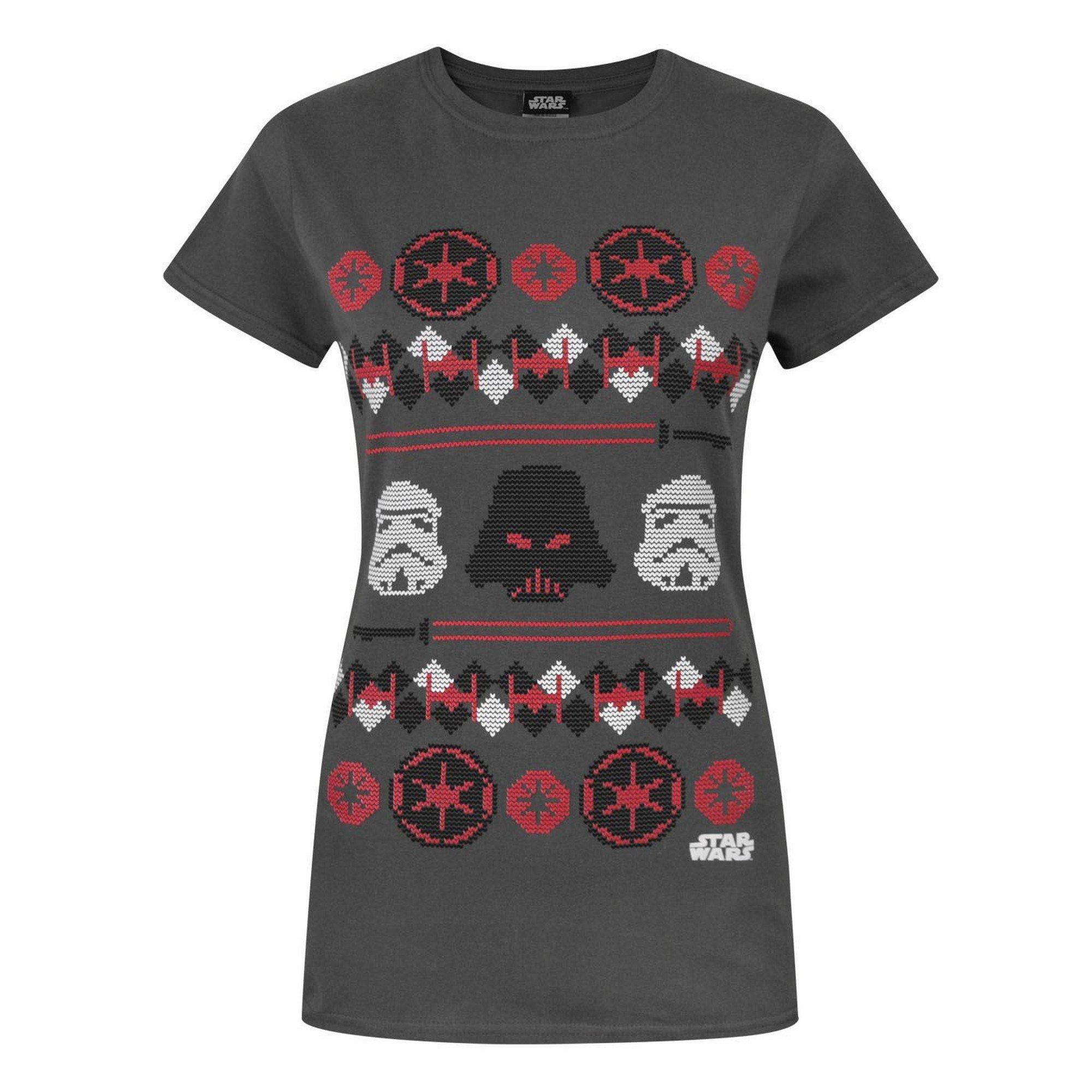 Image of Darth Vader Fair Isle Weihnacht Tshirt Damen Charcoal Black S