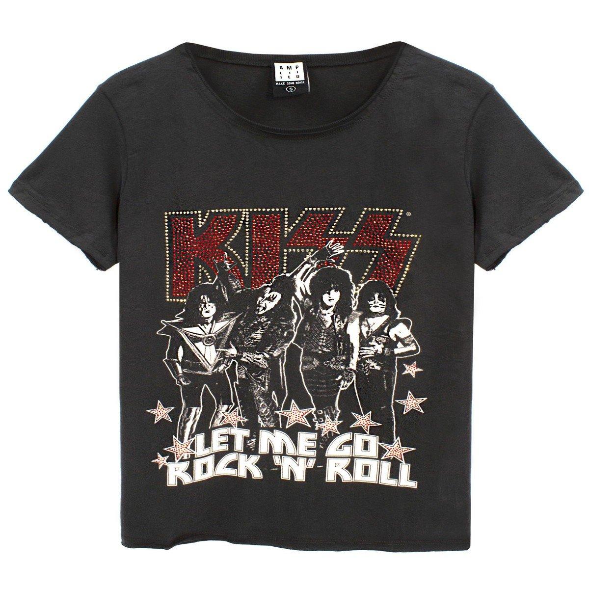 Image of Let Me Go Rock N Roll Kiss Diamante Tshirt Damen Charcoal Black XL