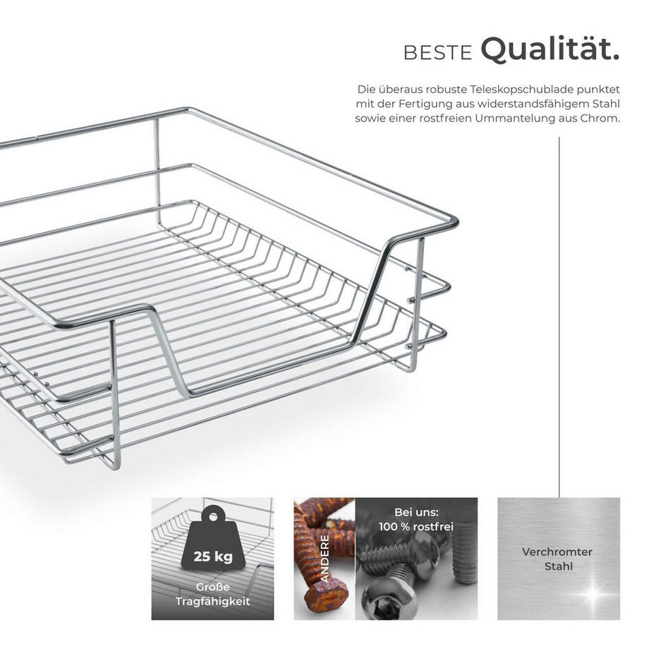 Tectake Teleskopschublade  verchromt leichtgängig, mit Vollauszug  