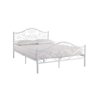 Vente-unique Lit 160 x 200 cm - Métal - Blanc + Matelas - LEYNA  