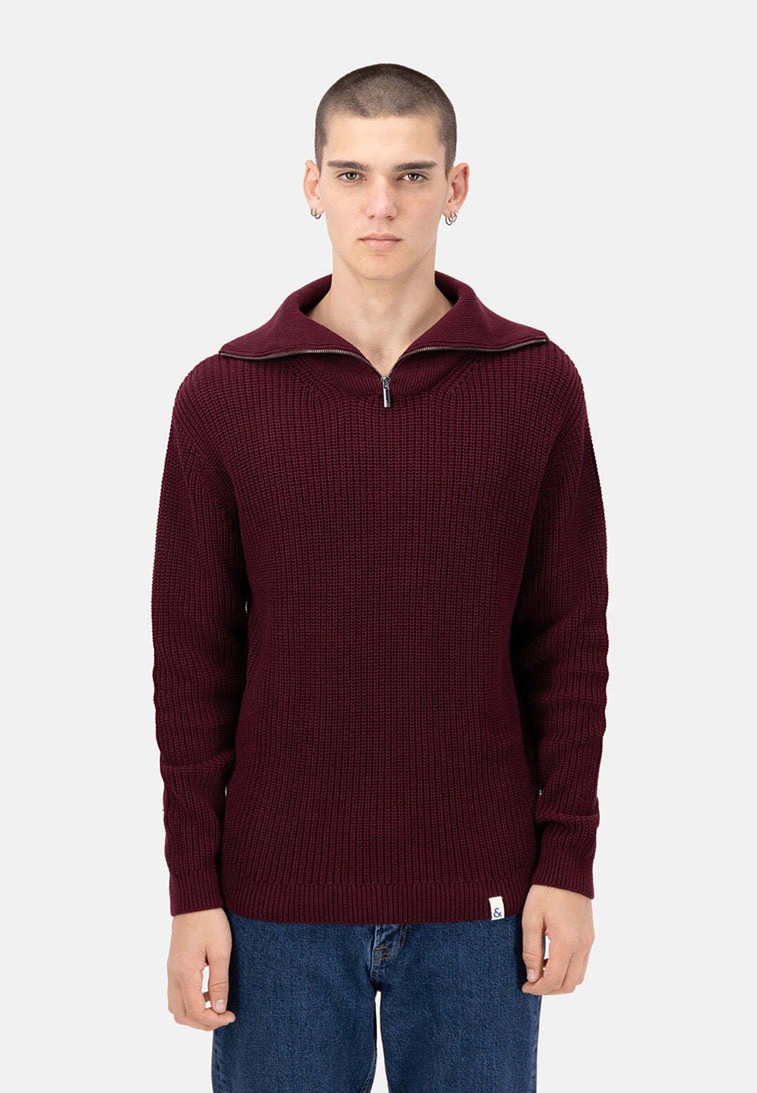 Image of Pullover Mock-zip-half Cardigan Stitch Herren Rot Bunt M