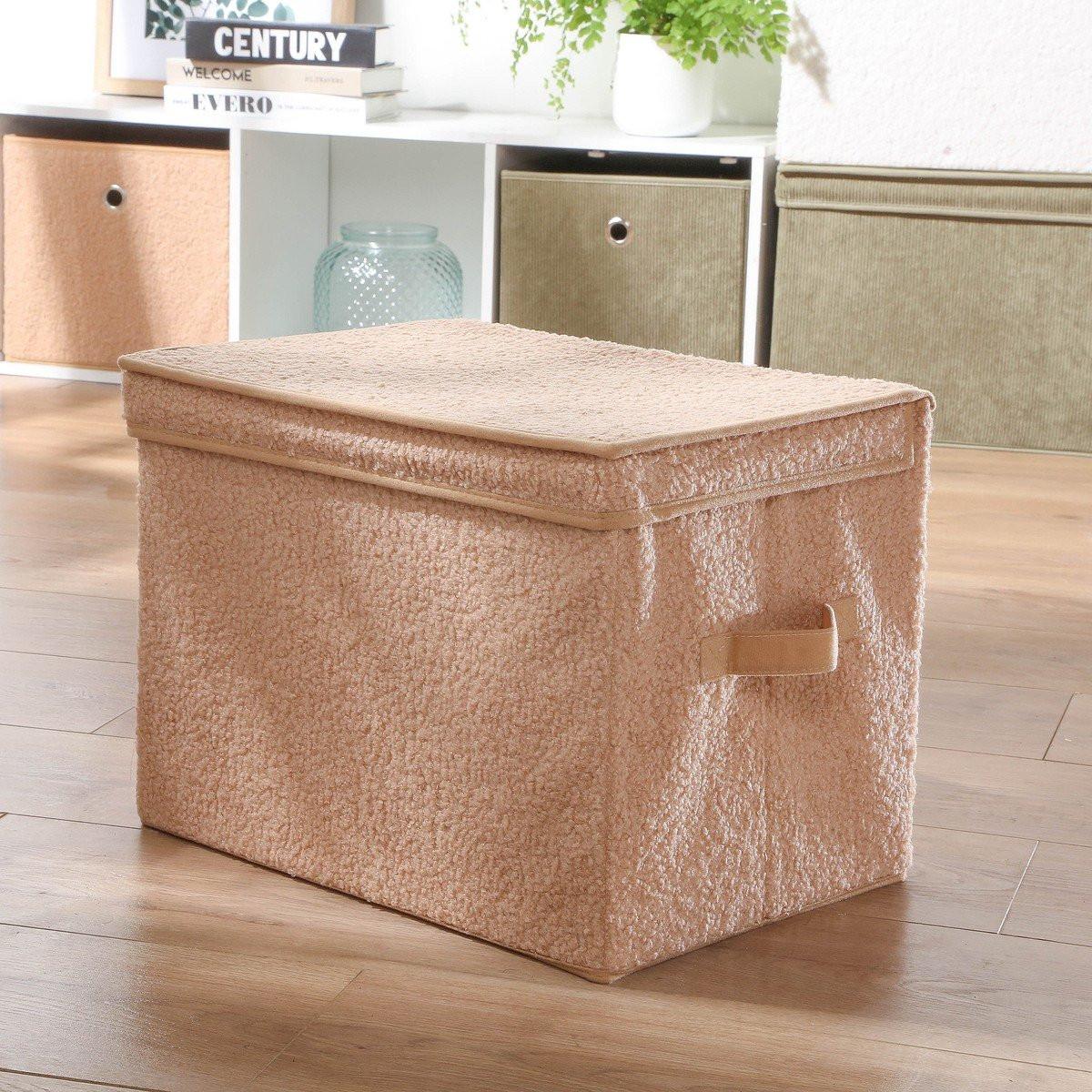Calicosy Scatola portaoggetti alta con coperchio in tessuto bouclé beige - H30 cm  