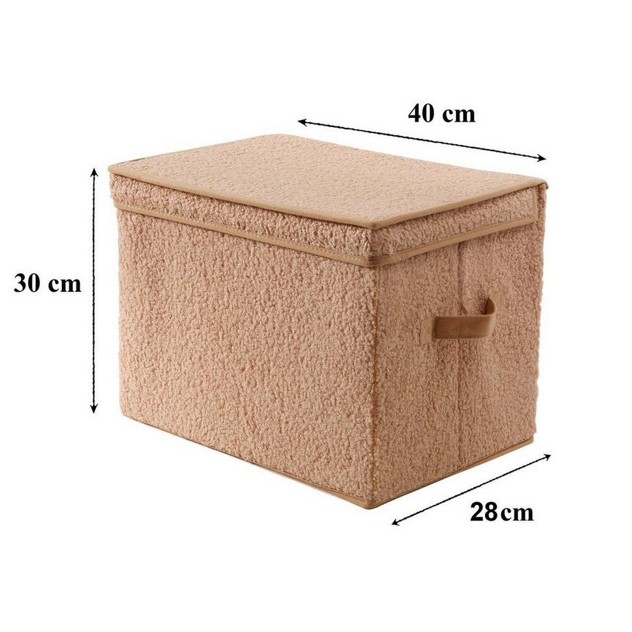 Calicosy Hohe Aufbewahrungsbox mit Deckel aus Bouclé-Stoff in Beige - H30 cm  