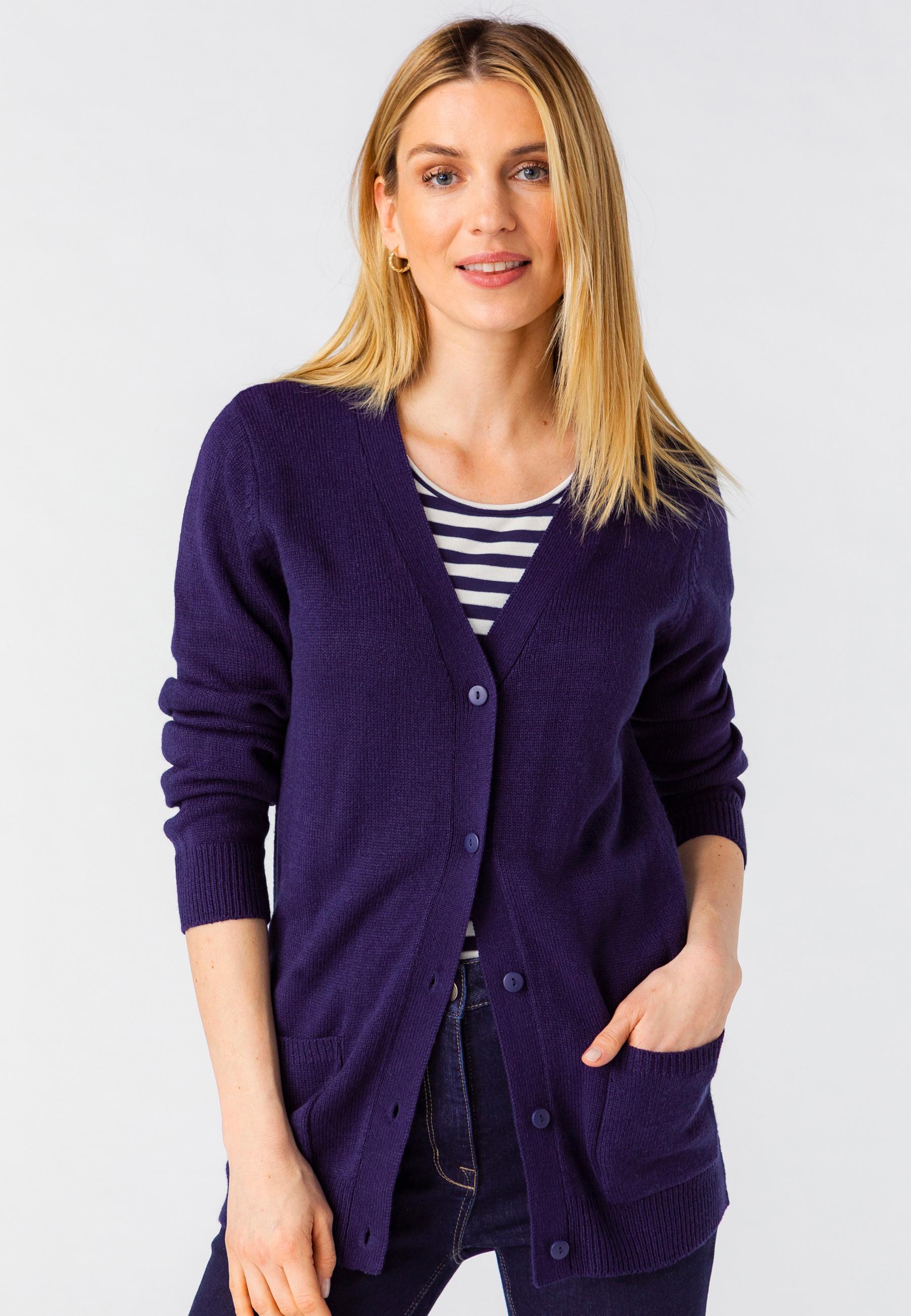 Image of Klassische Strickjacke Aus Schmiegsamem Jerseystrick. Damen Blau 50