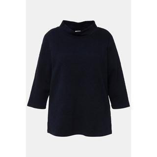 Ulla Popken  Sweat-shirt à col montant et manches 3/4, matière texturée en coton bio 