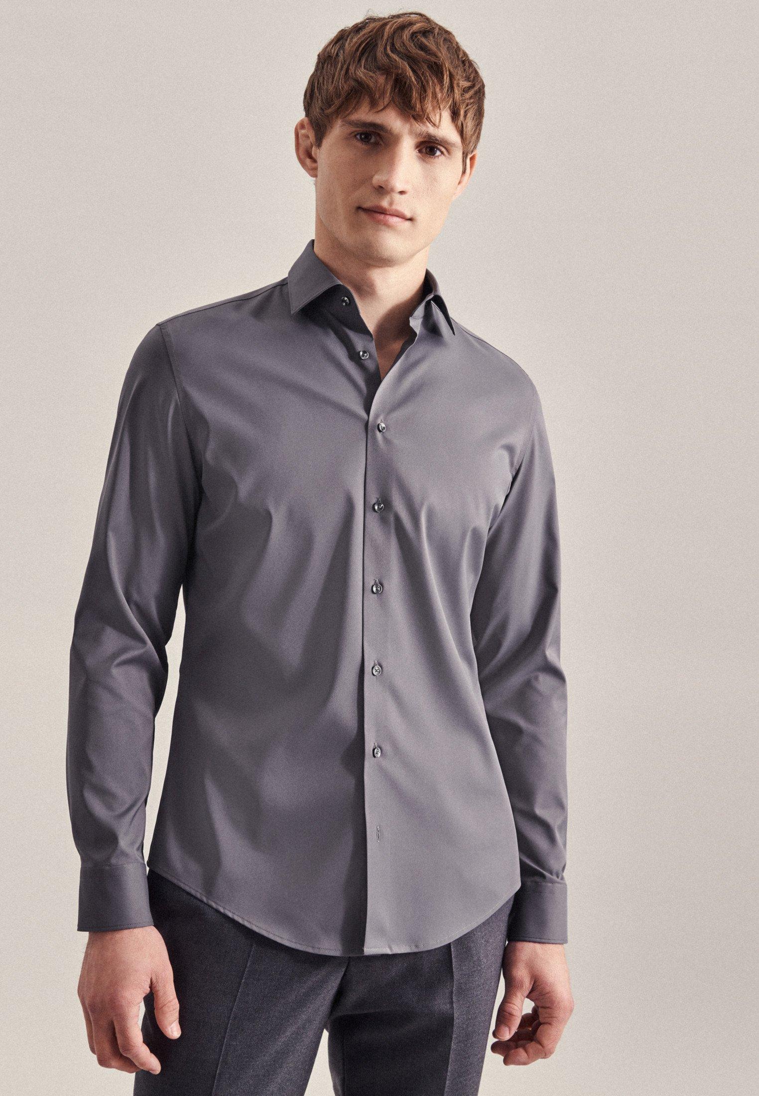 Image of Performance-hemd Slim Fit Langarm Uni Herren Taubengrau 42