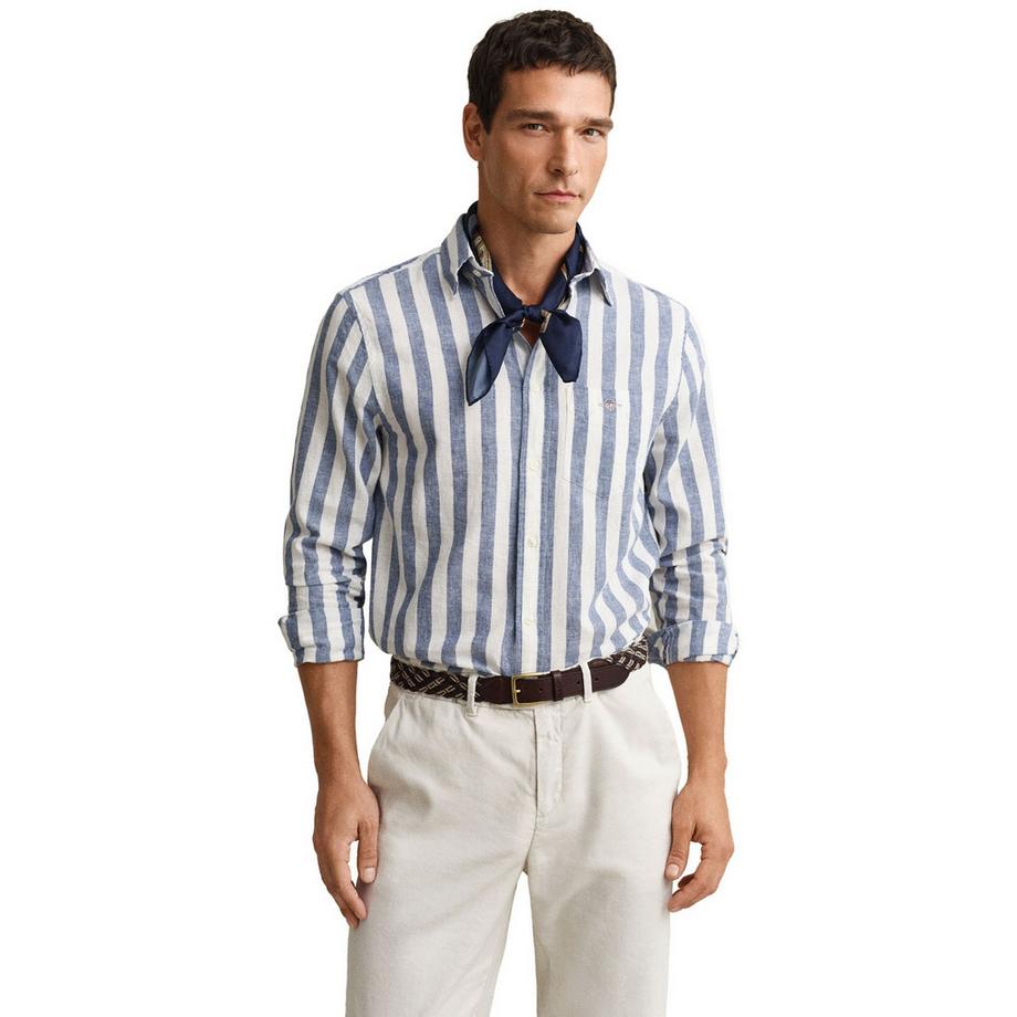 GANT Chemisette  Pack de 1 Confortable à porter-REGULAR COTTON LINEN STRIPE SHIRT  