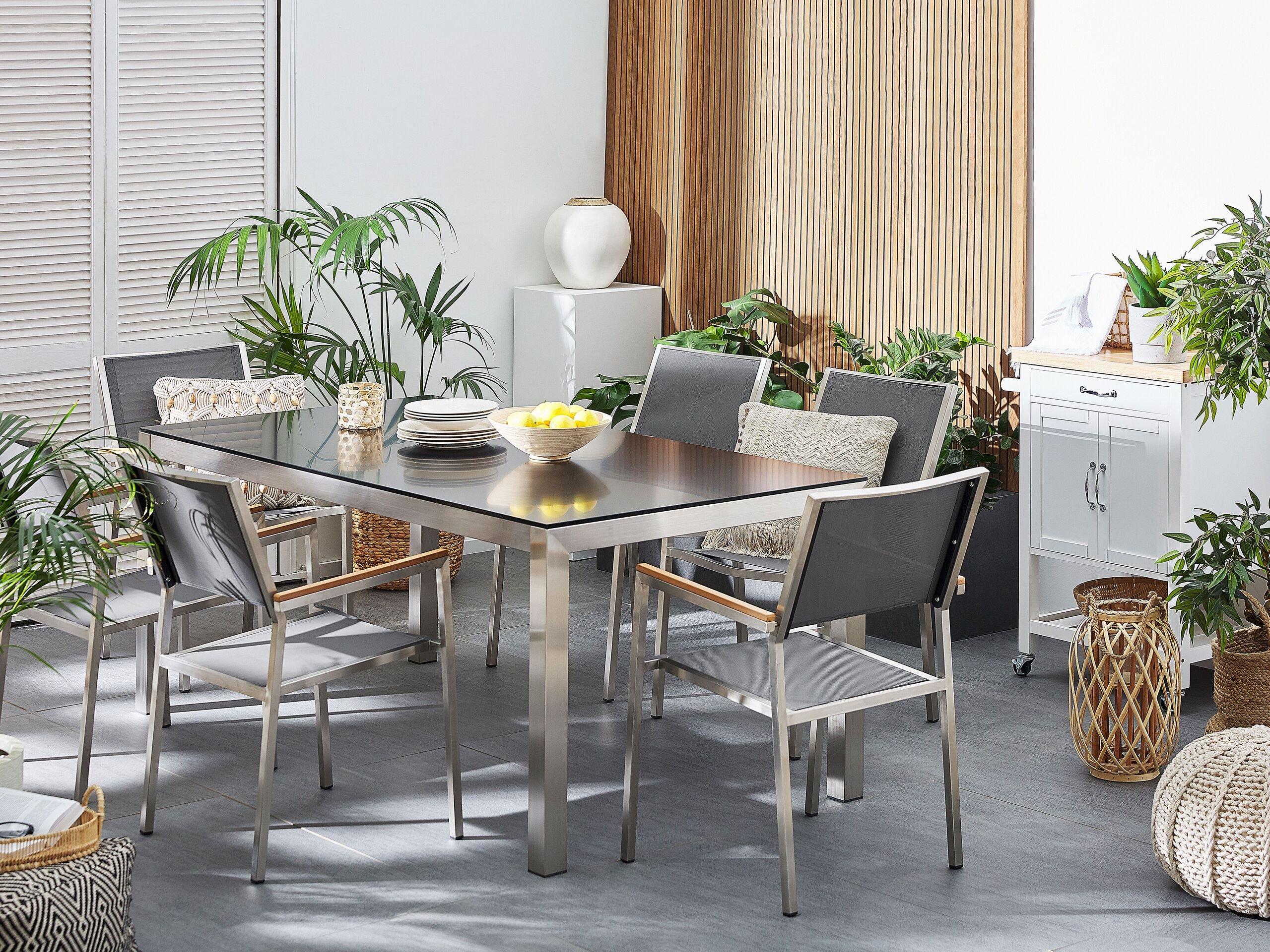 Beliani Table de salle à manger de jardin pour 6 personnes en Granit Industriel GROSSETO  