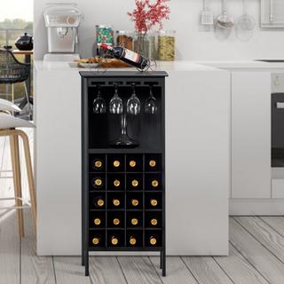 Northio Portabottiglie in legno, portabottiglie, portabottiglie, mensola in legno, cantinetta per vini, stile coloniale, nero  