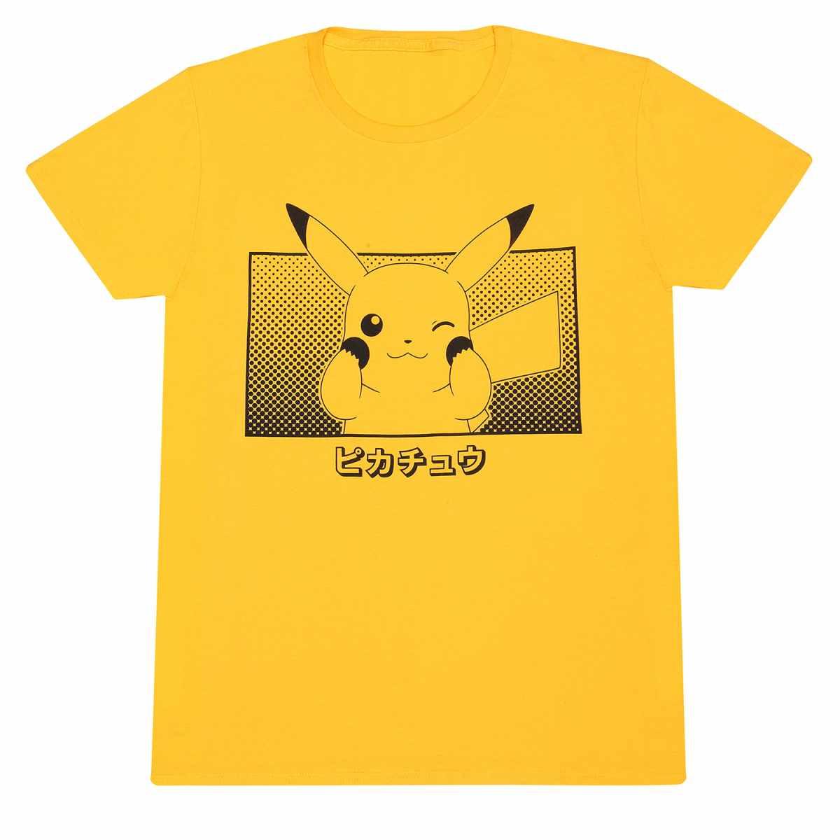 Image of T-shirt - Pokemon - Katakana - Pikachu Herren Gelb Bunt XL