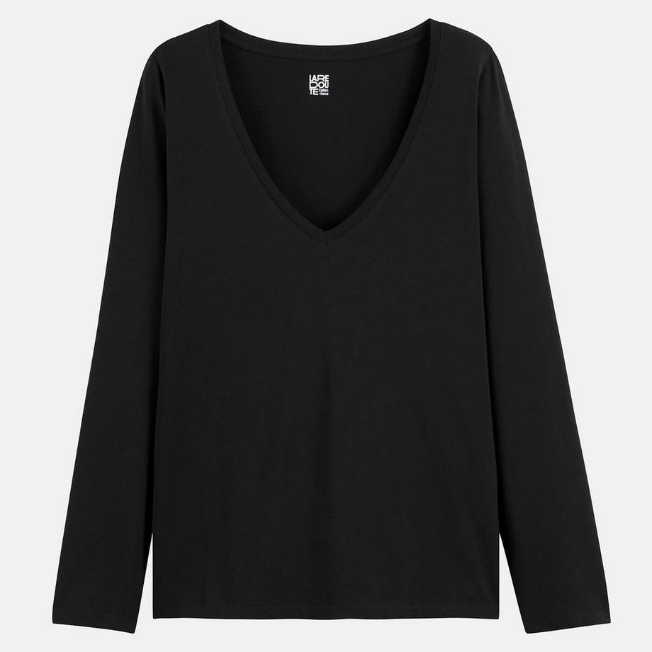 La Redoute Collections Coton Bio Manches Longues Col V T-shirt  