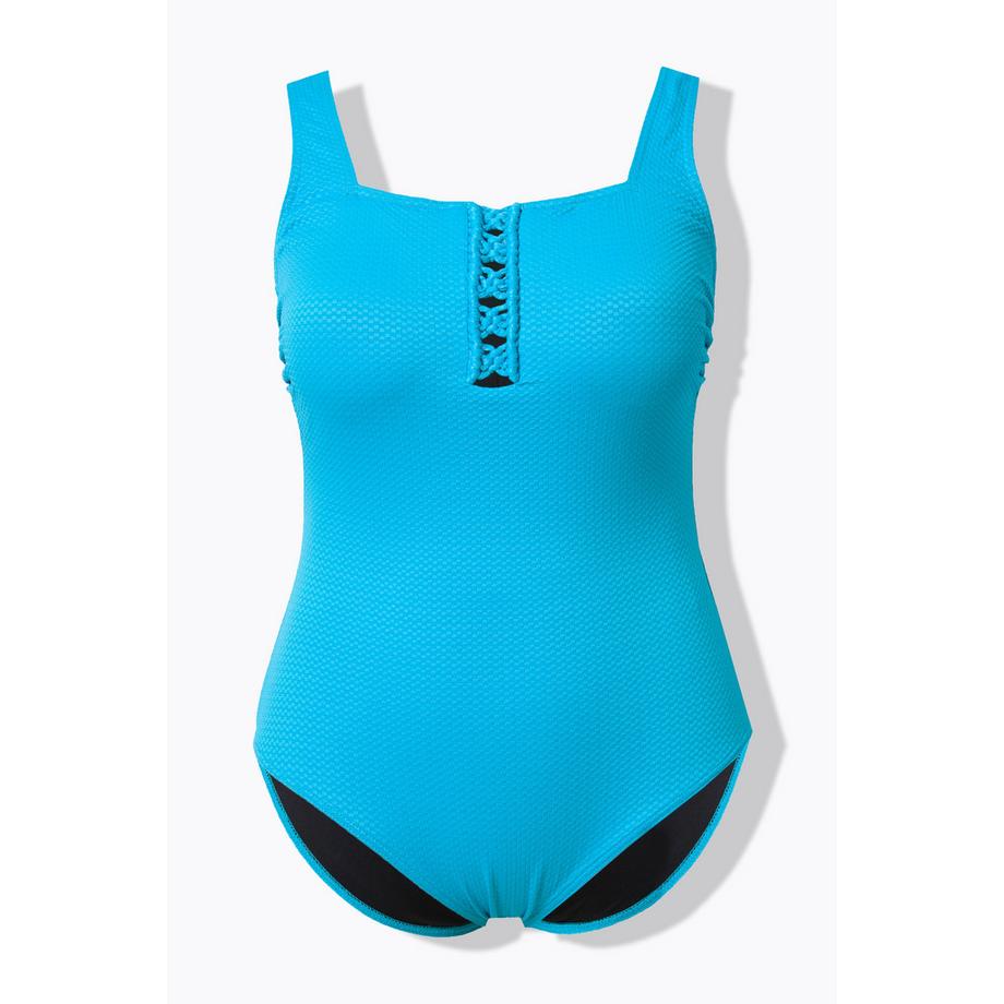 Ulla Popken Maillot de bain Texture gaufrée Bonnets souples Décolleté carré  