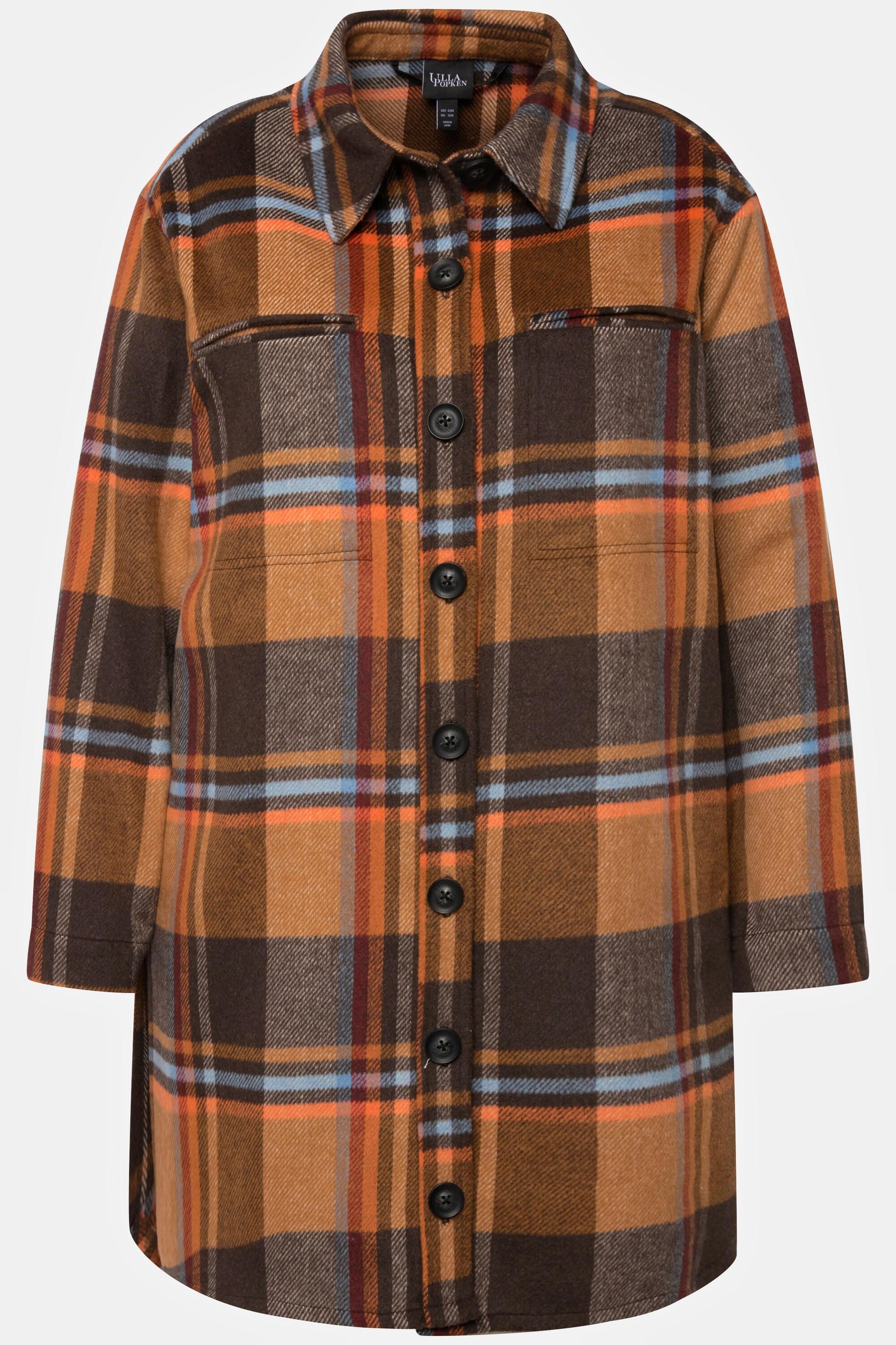 Ulla Popken  Overshirt, Flanell, Hemdkragen, Oversized, Langarm 