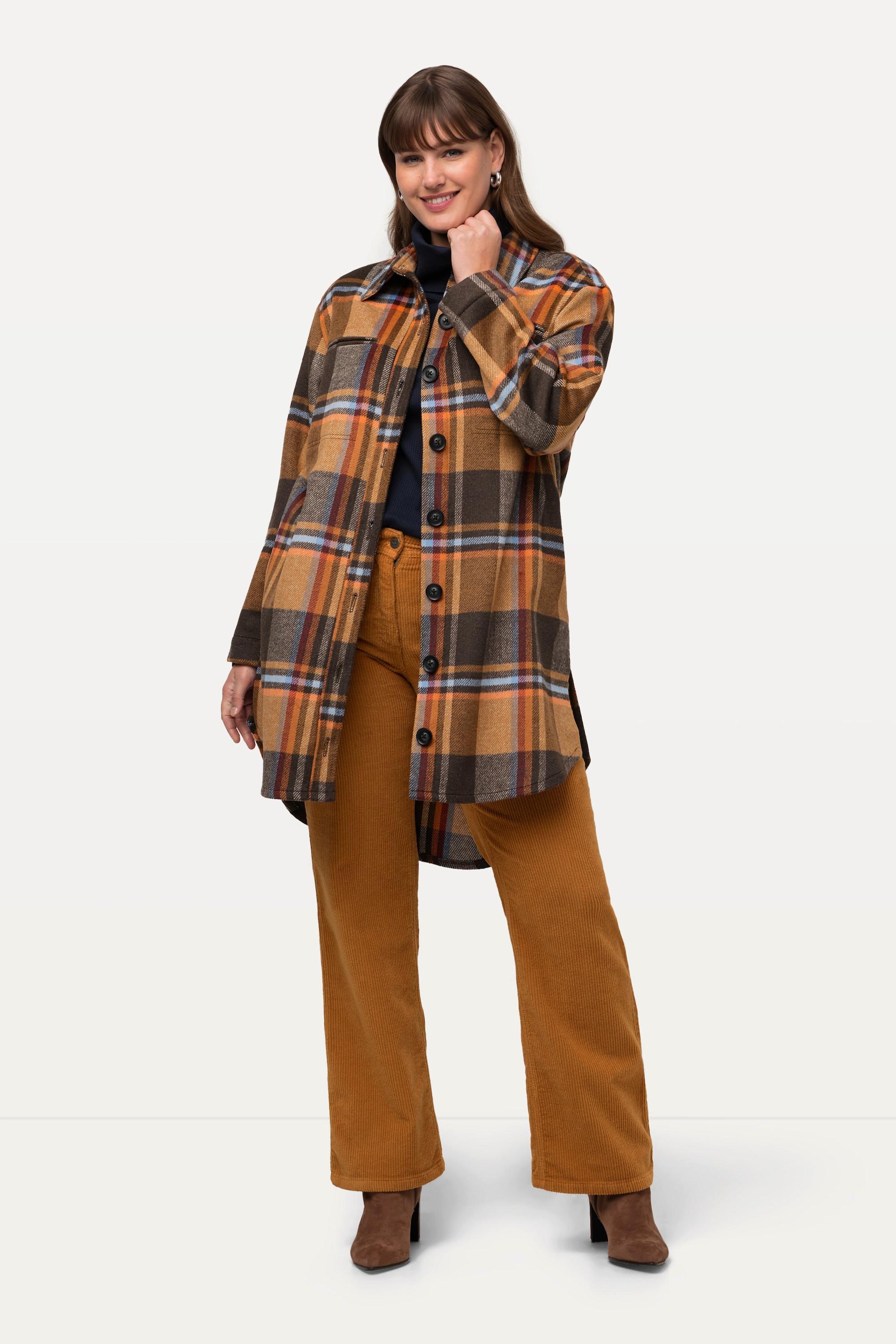 Ulla Popken  Overshirt, Flanell, Hemdkragen, Oversized, Langarm 