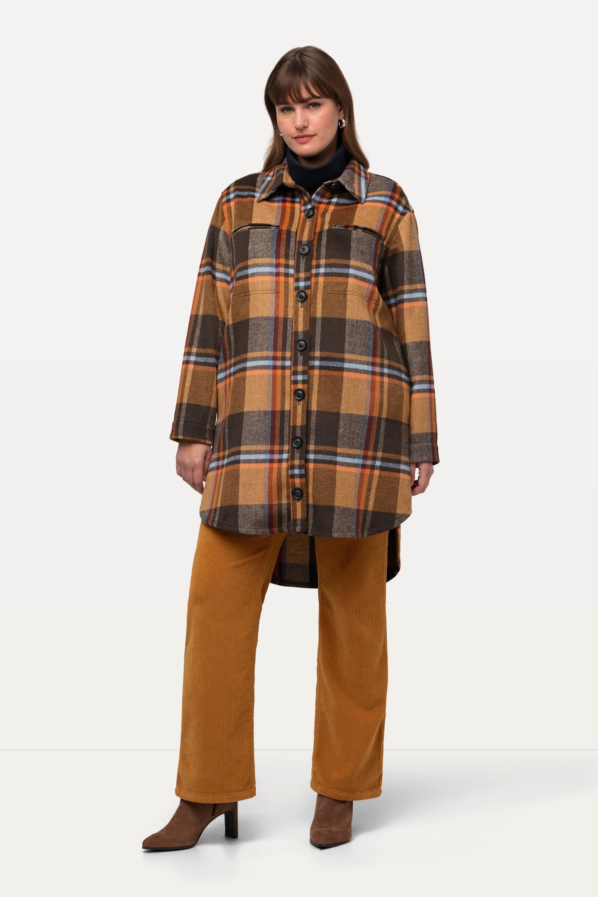 Ulla Popken  Overshirt, Flanell, Hemdkragen, Oversized, Langarm 