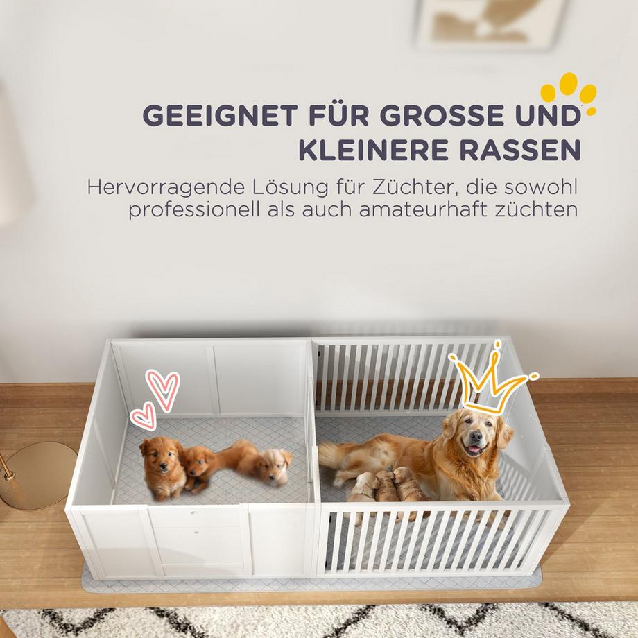 Northio  Wurfkiste für Welpen, Welpenauslauf mit Wasserdichtem Pinkelkissen, Verstellbare Tür, Welpenlaufstall für kleine bis große Hunderassen 