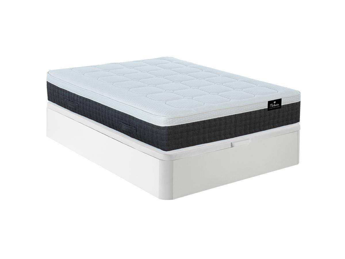 Image of Set aus Bettgestell + 7-Zonen-Taschenfederkernmatratze - 140 x 190 cm - mit Auflage aus Memory Schaum & Latex - Stärke 30 cm - Weiß - ARTIO von PALACIO Set aus Bettgestell + 7-Zonen-Taschenfederkernmatratze - 140 x 190 cm - mit Auflage aus Memory Schaum &