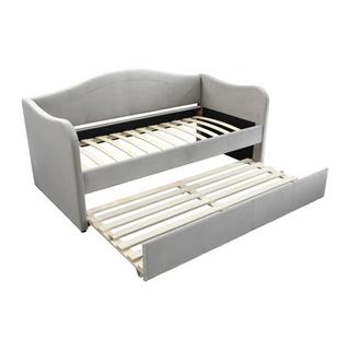 Vente-unique Lit banquette gigogne 2 x 90 x 190 cm - Velours - Gris clair - MATHILDE  