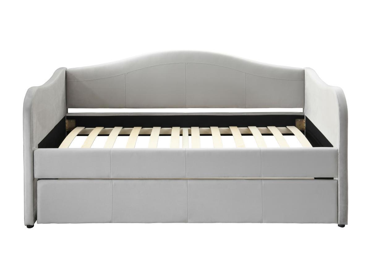 Vente-unique Lit banquette gigogne 2 x 90 x 190 cm - Velours - Gris clair - MATHILDE  