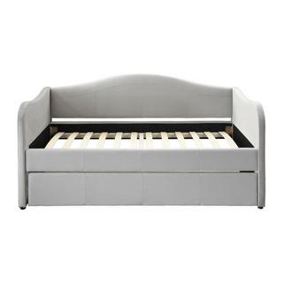 Vente-unique Lit banquette gigogne 2 x 90 x 190 cm - Velours - Gris clair - MATHILDE  