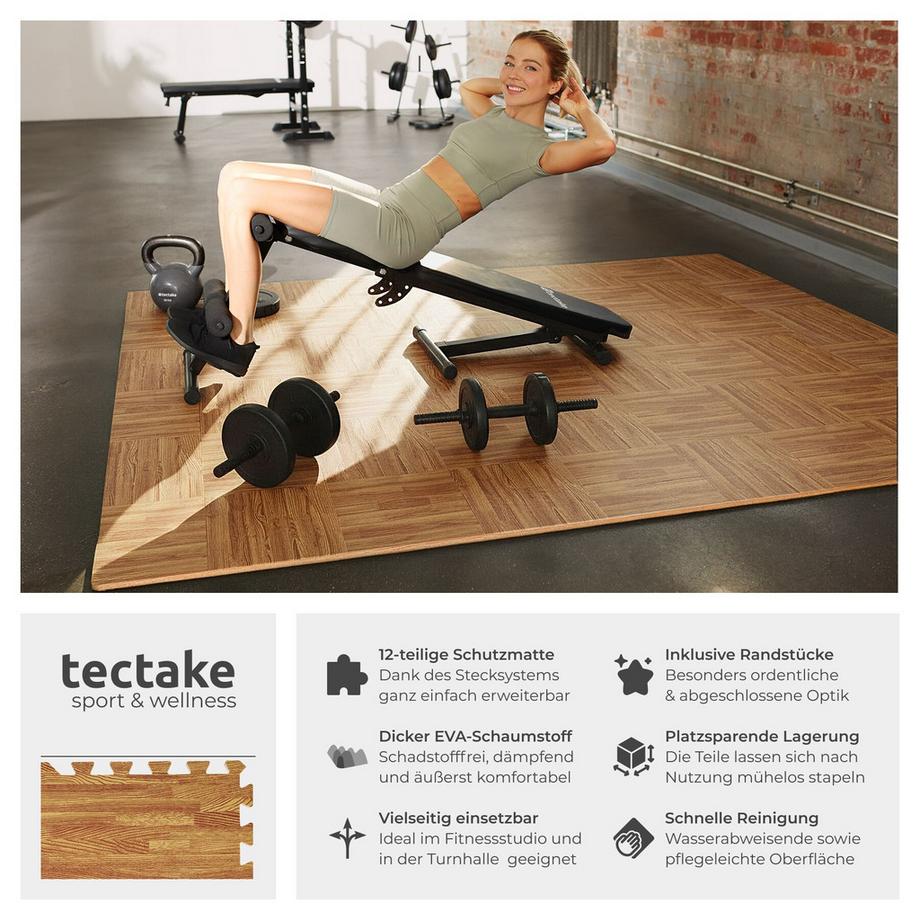 Tectake  Ensemble de 12 dalles carrées pour le sol  12 pièces avec 24 bordures 