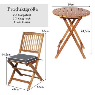 Northix Set di mobili da balcone da 3 pezzi con tavolo rotondo, 2 sedie e 2 cuscini. Set di sedute ergonomiche, grigio.  