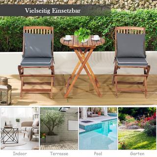 Northix Set di mobili da balcone da 3 pezzi con tavolo rotondo, 2 sedie e 2 cuscini. Set di sedute ergonomiche, grigio.  