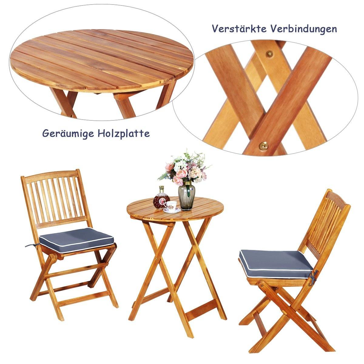 Northix Set di mobili da balcone da 3 pezzi con tavolo rotondo, 2 sedie e 2 cuscini. Set di sedute ergonomiche, grigio.  