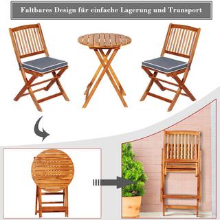 Northix Set di mobili da balcone da 3 pezzi con tavolo rotondo, 2 sedie e 2 cuscini. Set di sedute ergonomiche, grigio.  