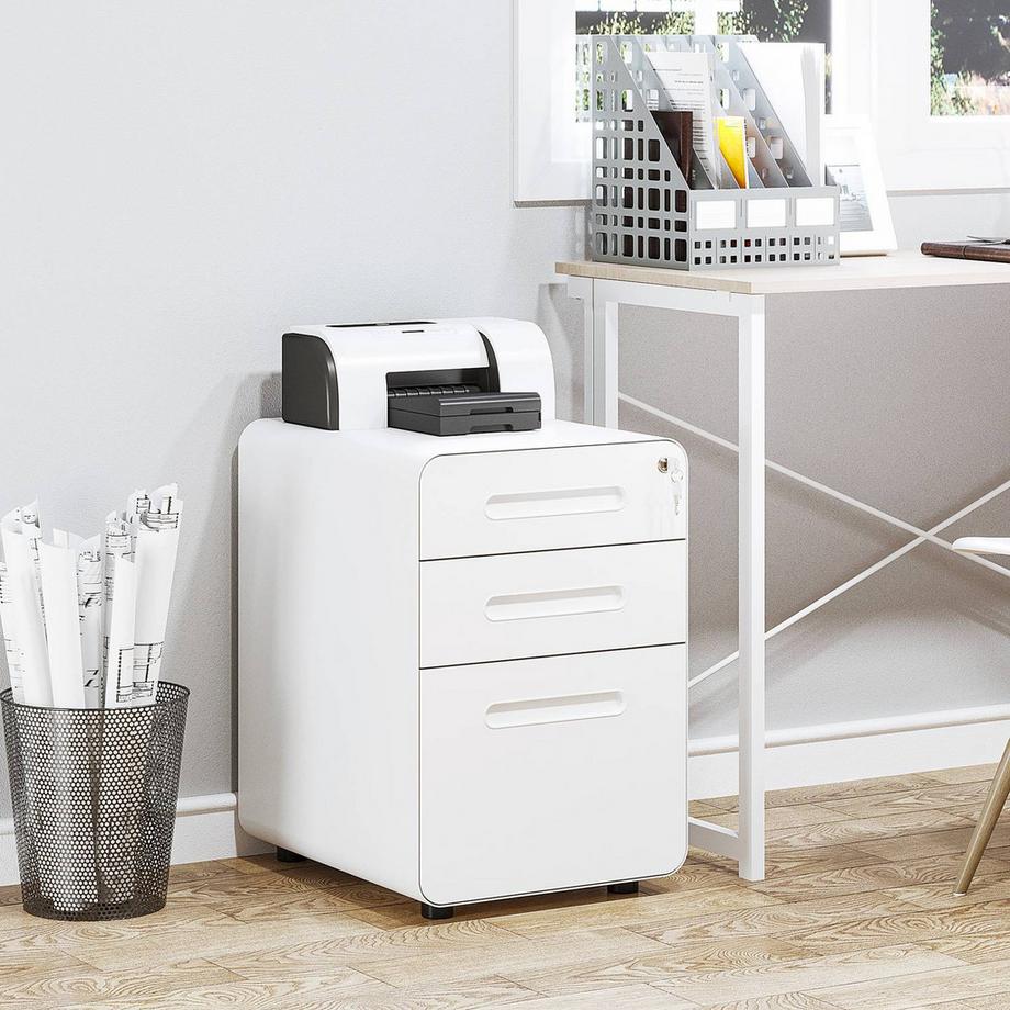 Northio Roll conteneur classeur bureau conteneur avec 3 tiroirs, acier, blanc, 39x48x59cm  