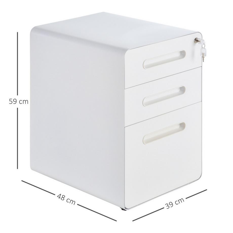Northio Roll conteneur classeur bureau conteneur avec 3 tiroirs, acier, blanc, 39x48x59cm  