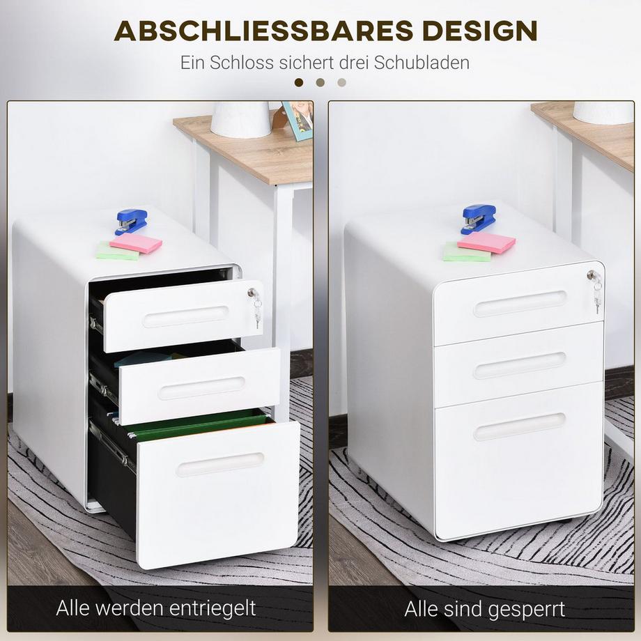 Northio Roll conteneur classeur bureau conteneur avec 3 tiroirs, acier, blanc, 39x48x59cm  