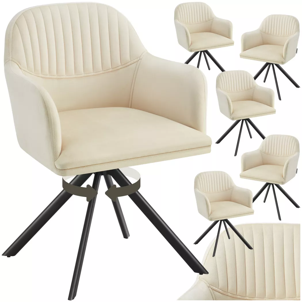Tectake - Chaise pivotante en velours LONA rembourrée, 6 Stück, Creme