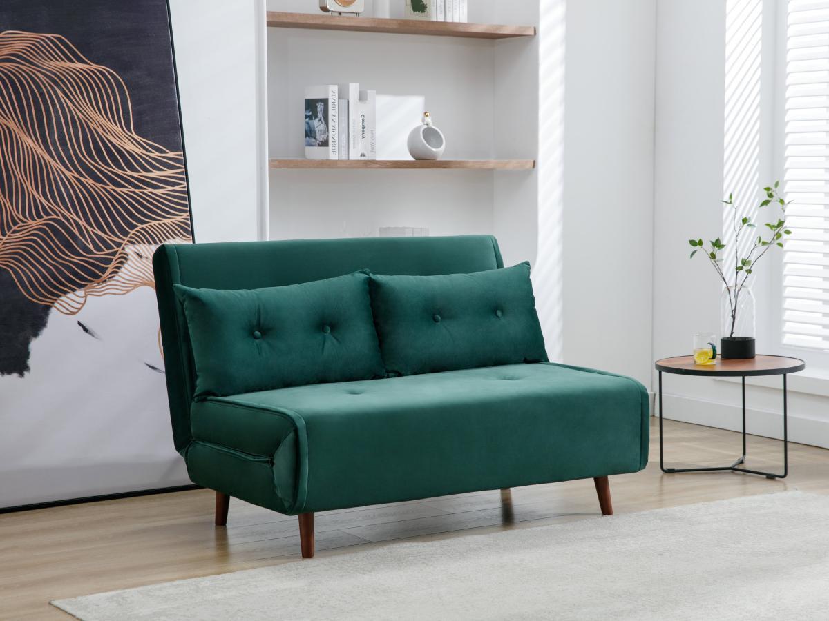 Vente-unique Sofa 2-Sitzer mit Schlaffunktion - Samt - Tannengrün - URIBIA  