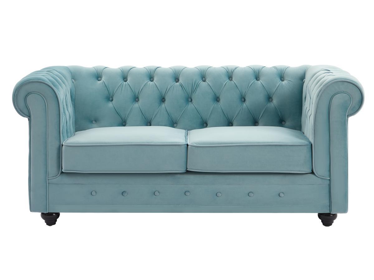 Vente-unique Canapé 2 places en velours bleu pastel CHESTERFIELD  